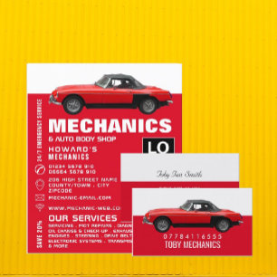 Classic Red Car, Mechanics Business Card