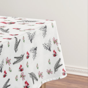 Classic Red Cardinal Pine Christmas Tablecloth 