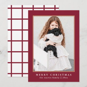 Classic Red Check Pattern Merry Christmas Photo Holiday Card
