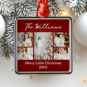 Classic Red Christmas Family Photo Collage 2025 Metal Ornament