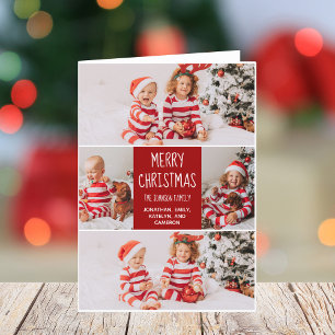 Classic Red Christmas Family Photo Collage Folded Holiday Card