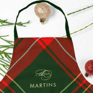 Classic Red Christmas Plaid Personalized Holiday Apron