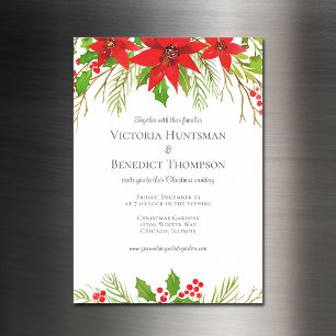 Classic Red Christmas Poinsettia Floral Wedding Magnetic Invitation