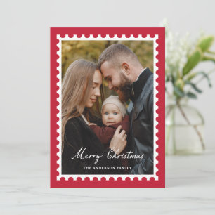 Classic Red Christmas Postage Stamp 5 Photo Holiday Card