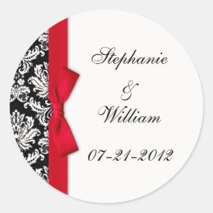 Classic Red Damask Wedding Label