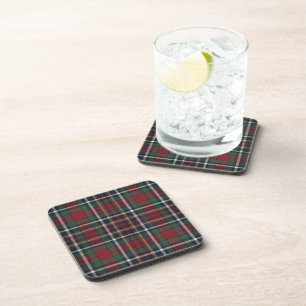 Classic Red Dark Blue Green Plaid Pattern Coaster