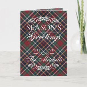 Classic Red Dark Blue Green Plaid Pattern Holiday Card
