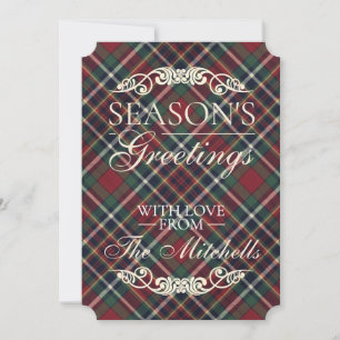 Classic Red Dark Blue Green Plaid Pattern Holiday Card