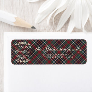 Classic Red Dark Blue Green Plaid Pattern Return Address Label
