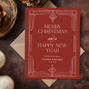 Classic Red Deco Elegant Corporate Christmas Holiday Postcard