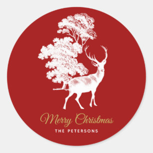 Classic Red French Toile Deer in Forest Classic Round Sticker