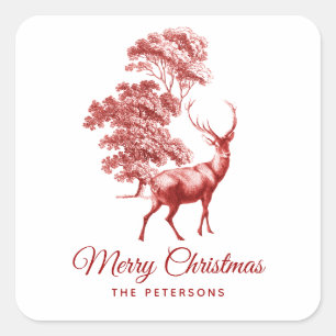 Classic Red French Toile Deer in Forest Square Sticker