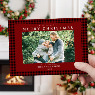 Classic Red Gingham Christmas Photo Holiday Card