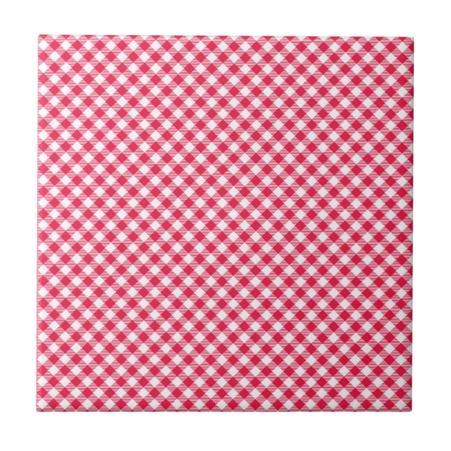 Classic Red Gingham Country Pattern Ceramic Tile (Front)