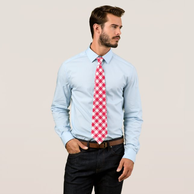 Classic Red Gingham Country Pattern Tie (In Situ)