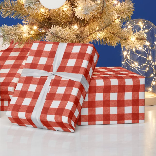 Classic Red Gingham Plaid Christmas Wrapping Paper (Holidays)