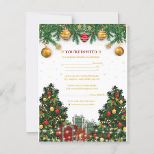 Classic Red & Gold Christmas Party Invitation Postcard