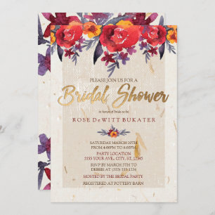 Classic Red & Gold Floral Bridal Shower Invitation