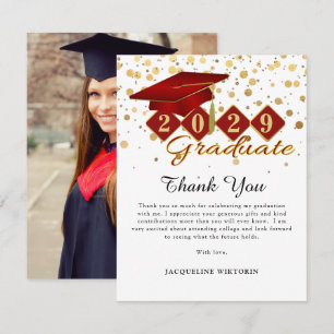 Classic Red Gold Graduation Photo Thank You Card