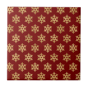 Classic Red Gold Metallic Snowflake Christmas Ceramic Tile