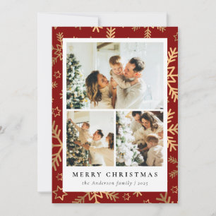 Classic Red Gold Photo Collage Christmas Holiday Card