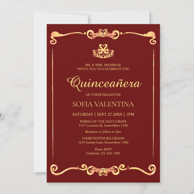 Classic Red Gold Quinceanera Invitation (Front)