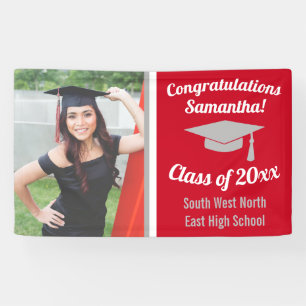 Classic Red Gray Custom Photo Graduation Banner