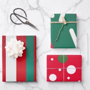 Classic Red Green and White Holiday Charm Wrapping Paper Sheet