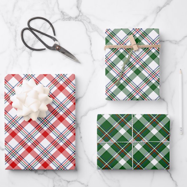 Classic Red Green Blue White Plaid Check Pattern Wrapping Paper Sheet (Front)