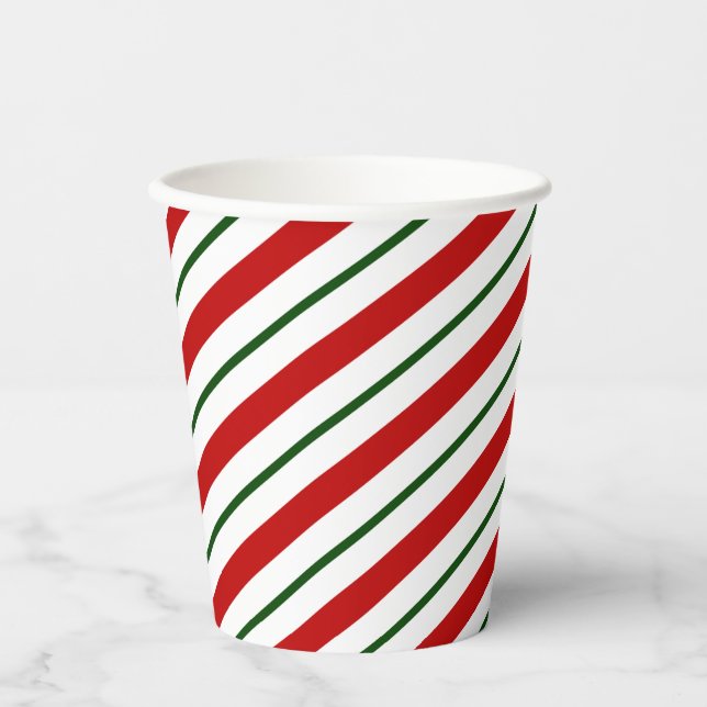 Classic Red & Green Candy Cane Stripes Christma Paper Cups (Front)