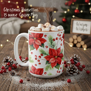Classic Red & Green Christmas Poinsettias Holiday Coffee Mug