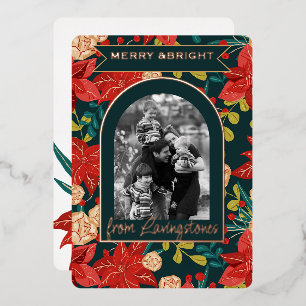 Classic Red & Green Floral Christmas Foil Holiday Card