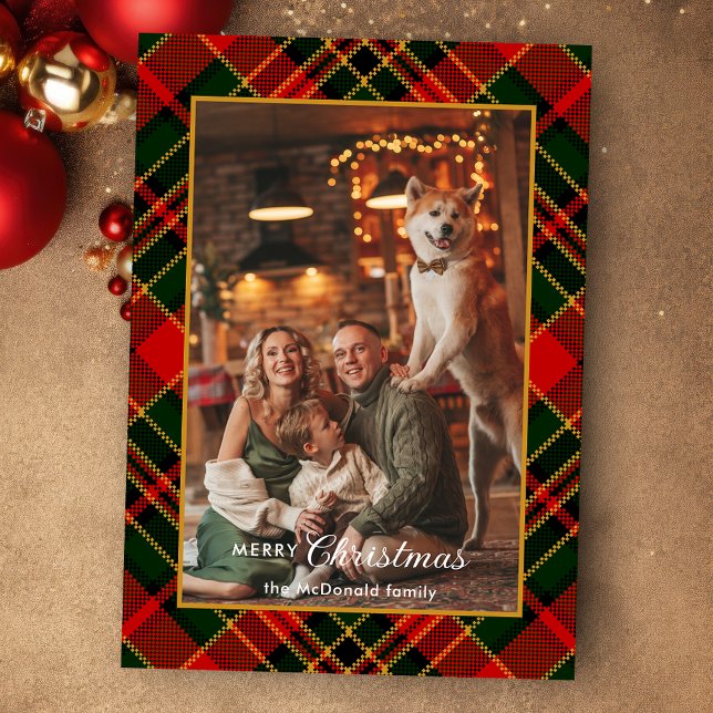 Classic Red, Green, Gold Christmas Plaid 1-Photo Holiday Card (Creator Uploaded)