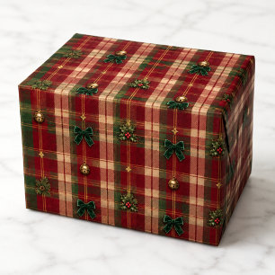 Classic Red Green Heritage Tartan Christmas Bows Wrapping Paper