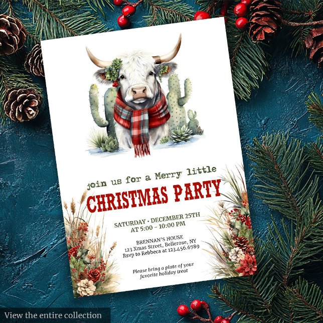 Classic Red Green Highland Cow Christmas Invite (Classic Red Green Cowboy Christmas Invite)