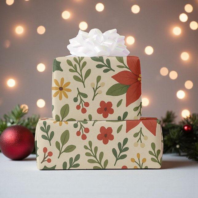 Classic Red Green Holiday Floral Pattern Wrapping Paper (Creator Uploaded)