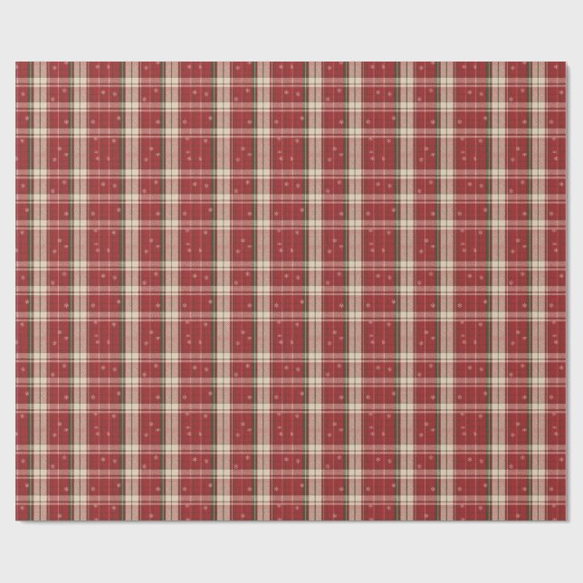 Classic Red & Green Holiday Tartan Snowflakes Wrapping Paper (Flat)