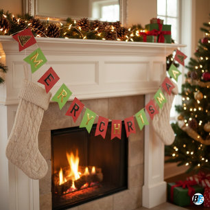 Classic Red & Green MERRY CHRISTMAS Bunting