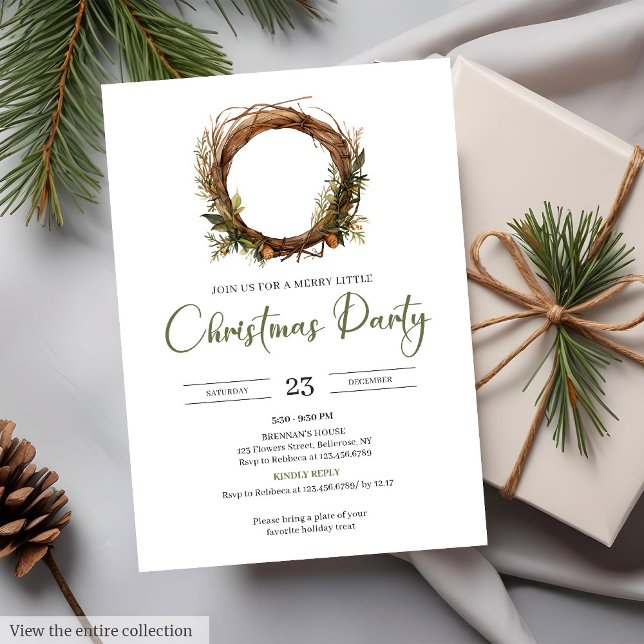 Classic Red Green Minimalist Elegant Xmas Party   Invitation (Classic Red Green Minimalist Elegant Xmas Party Invitation)