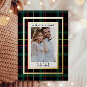 Classic Red + Green Plaid 1 Photo Real Foil Holiday Card