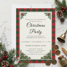 Classic Red Green Plaid Christmas Party Invitation