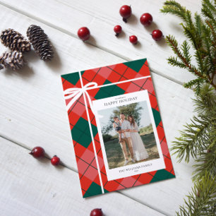 Classic Red & Green Plaid Family Photo Holiday Card