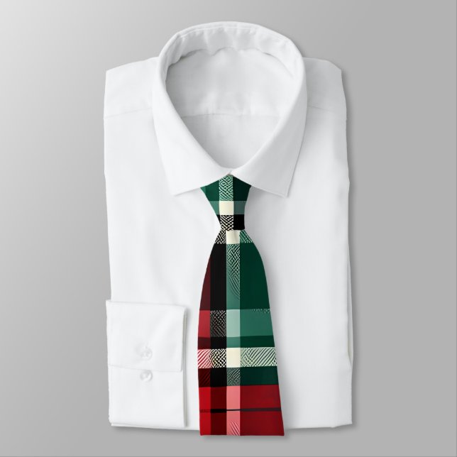 Classic Red Green Plaid Formal Neck  Tie (Tied)