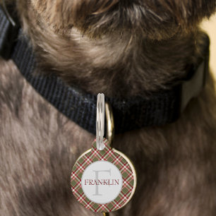 Classic Red Green Plaid Monogram Pet Tag