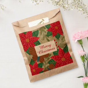 Classic Red Green Poinsettia Merry Christmas Favour Bag