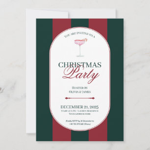 Classic red green stripe Christmas Invitation