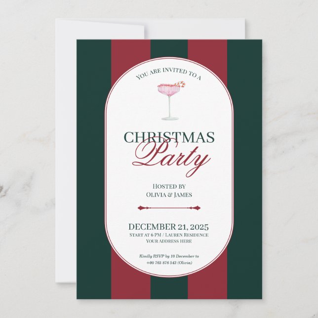 Classic red green stripe Christmas Invitation (Front)
