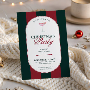 Classic red green stripe Christmas Invitation