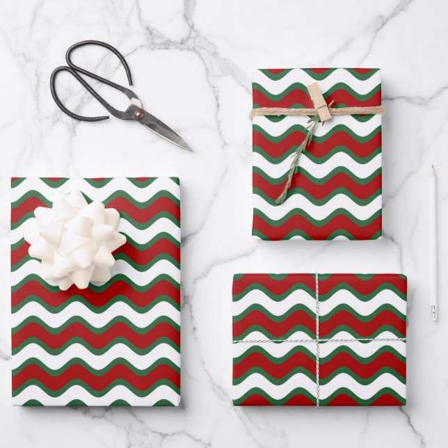 Classic Red Green Stripes Christmas  Wrapping Paper Sheet (Front)