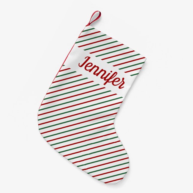 Classic Red Green Stripes Pattern Small Christmas Stocking (Front (Hanging))